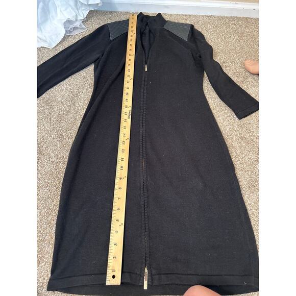 Calvin Klein Black Full Zip Sweater Dress Leather quilted Shoulders gold SZ SM - Picture 5 of 8